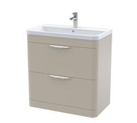 Aldershawe Contemporary Floor Standing 2 Drawer Vanity Basin Unit, Polymarble Basin, 800mm, Pebble Grey