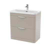 Aldershawe Contemporary Floor Standing 2 Drawer Vanity Basin Unit, Thin Edge Ceramic Basin, 800mm, Pebble Grey