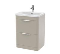 Aldershawe Contemporary Floor Standing 2 Drawer Vanity Basin Unit, Thin Edge Ceramic Basin, 600mm, Pebble Grey