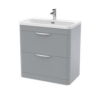 Aldershawe Contemporary Floor Standing 2 Drawer Vanity Basin Unit, Thin Edge Ceramic Basin, 800mm, Satin Grey
