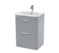 Balterley Aldershawe Contemporary Floor Standing 2 Drawer Vanity Basin Unit, Thin Edge Ceramic Basin, 600mm, Satin Grey