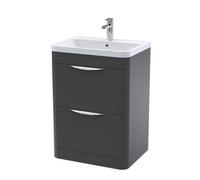 Balterley Aldershawe Contemporary Floor Standing 2 Drawer Vanity Unit & Ceramic Basin, Dark Grey, 550mm