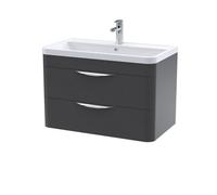 Balterley Aldershawe Contemporary Wall Hung 2 Drawer Bathroom Vanity Unit & Ceramic Basin, Dark Grey, 810mm