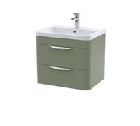 Balterley Aldershawe Contemporary Wall Hung 2 Drawer Bathroom Vanity Unit & Ceramic Basin, Satin Green, 610mm