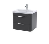 Balterley Aldershawe Contemporary Wall Hung 2 Drawer Bathroom Vanity Unit & Polymarble Basin, Dark Grey, 600mm