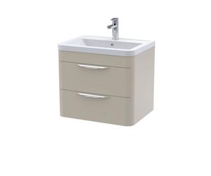 Balterley Aldershawe Contemporary Wall Hung 2 Drawer Vanity Basin Unit, Ceramic Basin, 600mm, Pebble Grey