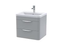 Balterley Aldershawe Contemporary Wall Hung 2 Drawer Vanity Basin Unit, Ceramic Basin, 600mm, Satin Grey