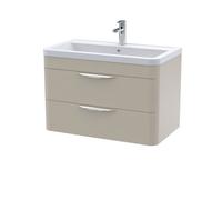 Balterley Aldershawe Contemporary Wall Hung 2 Drawer Vanity Basin Unit, Ceramic Basin, 800mm, Pebble Grey