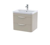 Aldershawe Contemporary Wall Hung 2 Drawer Vanity Basin Unit, Polymarble Basin, 600mm, Pebble Grey