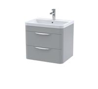 Balterley Aldershawe Contemporary Wall Hung 2 Drawer Vanity Basin Unit, Polymarble Basin, 600mm, Satin Grey