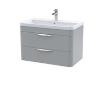 Balterley Aldershawe Contemporary Wall Hung 2 Drawer Vanity Basin Unit, Polymarble Basin, 800mm, Satin Grey