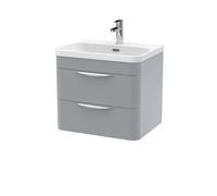 Balterley Aldershawe Contemporary Wall Hung 2 Drawer Vanity Basin Unit, Thin Edge Ceramic Basin, 600mm, Satin Grey