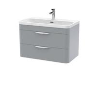 Aldershawe Contemporary Wall Hung 2 Drawer Vanity Basin Unit, Thin Edge Ceramic Basin, 800mm, Satin Grey
