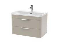 Aldershawe Contemporary Wall Hung 2 Drawer Vanity Basin Unit, Thin Edge Ceramic Basin, 800mm, Pebble Grey