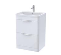 Balterley Aldershawe Modern Bathroom Floor Standing 2 Drawer Vanity Unit Basin, Gloss White, 600mm