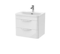 Balterley Aldershawe Modern Bathroom Wall Hung 2 Drawer Thin Edge Vanity Unit Basin, Gloss White, 600mm