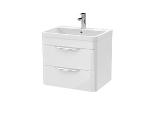 Balterley Aldershawe Modern Bathroom Wall Hung 2 Drawer Vanity Unit Basin, Gloss White, 600mm