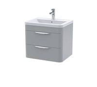 Aldershawe Contemporary Wall Hung 2 Drawer Vanity Basin Unit, Ceramic Basin, 600mm, Satin Grey