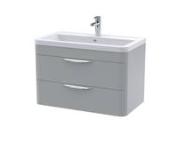 Aldershawe Contemporary Wall Hung 2 Drawer Vanity Basin Unit, Ceramic Basin, 800mm, Satin Grey