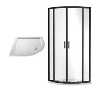 Balterley Almington Sliding Shower Door Bundle: Side Panel & Slimline Tray, 900 X 900 mm Black/white