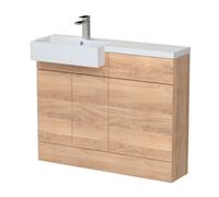 Alrewas Contemporary 2 Door Left-Hand Floor Standing Combination Unit with Basin, Bleached Oak, 1100mm