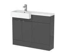 Balterley Alrewas Contemporary 2 Door Left-Hand Floor Standing Combination Unit With Basin, Gloss Grey, 1100mm