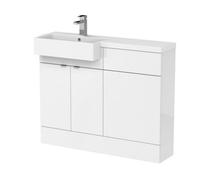 Alrewas Contemporary 2 Door Left-Hand Floor Standing Combination Unit with Polymarble Basin, Gloss White, 1100mm
