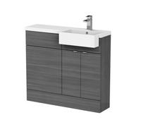 Balterley Alrewas Contemporary 2 Door Right-Hand Floor Standing Combination Unit With Basin, Anthracite Woodgrain, 1000mm