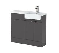 Balterley Alrewas Contemporary 2 Door Right-Hand Floor Standing Combination Unit With Basin, Gloss Grey, 1000mm