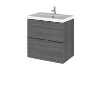 Balterley Alrewas Contemporary 2 Drawer Wall Hung Vanity Unit With Basin, Anthracite Woodgrain, 500mm
