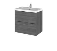 Balterley Alrewas Contemporary 2 Drawer Wall Hung Vanity Unit With Basin, Anthracite Woodgrain, 600mm