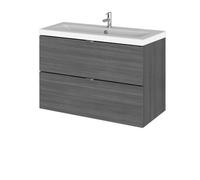 Balterley Alrewas Contemporary 2 Drawer Wall Hung Vanity Unit With Basin, Anthracite Woodgrain, 800mm