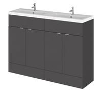 Balterley Alrewas Contemporary 4 Door Floor Standing Vanity Unit With Basin, Gloss Grey, 1200mm