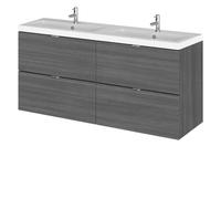 Alrewas Contemporary 4 Drawer Wall Hung Vanity Unit with Basin, Anthracite Woodgrain, 1200mm