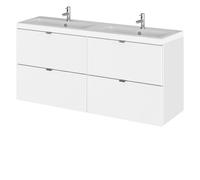 Alrewas Contemporary 4 Drawer Wall Hung Vanity Unit with Basin, Gloss White, 1200mm
