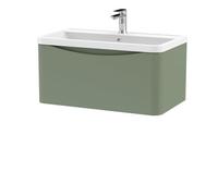 Balterley Bathroom Wall Hung 1 Drawer Vanity Unit & Basin, Satin Green, 800mm in Green Balterley Green