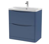 Balterley Arch Modern Bathroom Floor Standing 2 Drawer Vanity Unit & Ceramic Basin, Satin Blue, 800mm