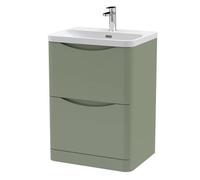 Balterley Arch Modern Bathroom Floor Standing 2 Drawer Vanity Unit & Ceramic Basin, Satin Green, 600mm