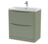 Balterley Arch Modern Bathroom Floor Standing 2 Drawer Vanity Unit & Ceramic Basin, Satin Green, 800mm
