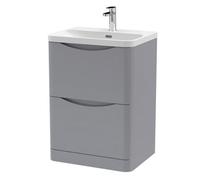 Balterley Arch Modern Bathroom Floor Standing 2 Drawer Vanity Unit & Ceramic Basin, Satin Grey, 600mm