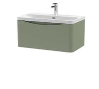 Balterley Arch Modern Bathroom Wall Hung 1 Drawer Vanity Unit & Ceramic Basin, Satin Green, 800mm