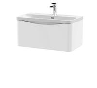 Balterley Arch Modern Bathroom Wall Hung 1 Drawer Vanity Unit & Ceramic Basin, Satin White, 800mm