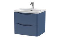 Balterley Arch Modern Bathroom Wall Hung 2 Drawer Vanity Unit & Ceramic Basin, Satin Blue, 600mm