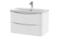 Balterley Arch Modern Bathroom Wall Hung 2 Drawer Vanity Unit & Ceramic Basin, Satin White, 800mm