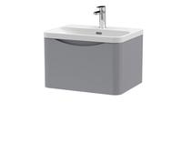 Balterley Arch Modern Wall Hung 1-Drawer Bathroom Vanity With Thin Edge Ceramic Basin, Satin Grey, 600mm