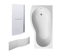 B Shape 1700x900 Left Hand Bath Set - Front Panel, Screen with Towel Rail - Chrome