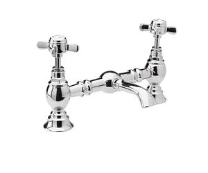 Balterley Basin Mixer Tap, Traditional Bridge Waterfall Sink Mixer Tap with Crosshead Handles, Deck Mounted Waterfall Basin Bathroom Taps, Durable Sink Taps for Bathroom - 40 x 240 x 140mm (Chrome)