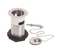 Balterley Basin Waste with Brass Plug & Ball Chain, Slotted Basin Waste, Traditional Wastes for Bathroom Basins, Stainless Steel Bathroom Sink Wastes, Slotted for Overflow - 60 x 88 x 60mm (Chrome)