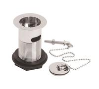 Balterley Basin Waste with Brass Plug & Ball Chain, Slotted Basin Waste, Traditional Wastes for Bathroom Basins, Stainless Steel Bathroom Sink Wastes, Slotted for Overflow - 60 x 88 x 60mm (Chrome)