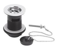 Balterley Basin Waste with Brass Plug & Ball Chain, Slotted Basin Waste, Traditional Wastes for Bathroom Basins, Stainless Steel Bathroom Sink Wastes, Slotted for Overflow - 61 x 81 x 61mm (Chrome)